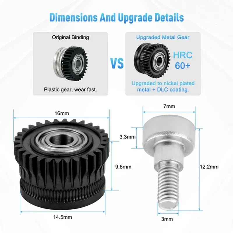 Color: WHITE - 2pcs/lot CR K1C K1 Gear All Metal Filament Drive Gear for Creality K1 Max Extruder Nickel Plated DLC Coating High Hardness Wear