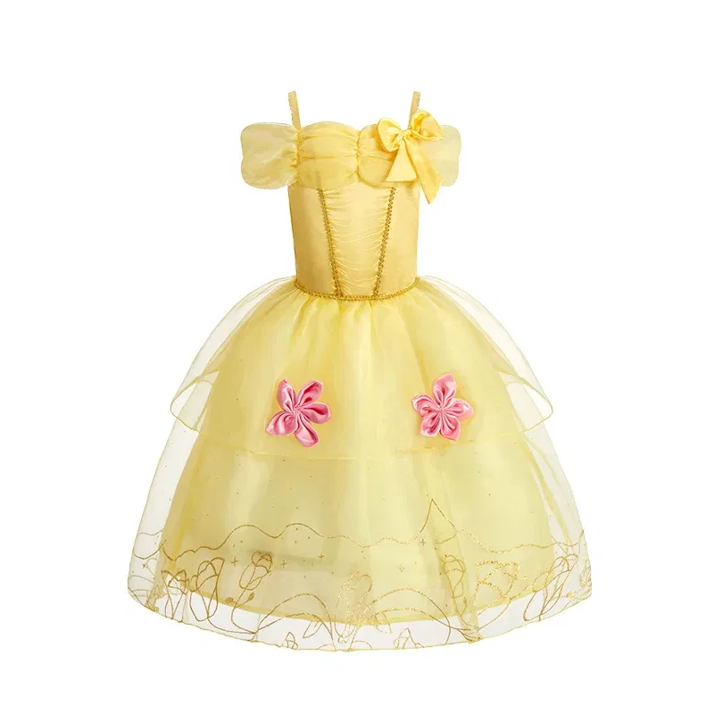Color: Beige, Kid Size: 5 - Disney Deluxe Elegant Rapunzel Princess Ball Gown Fancy Birthday Party Dress Cinderella Vestidos Costume Play Carnival Apparel