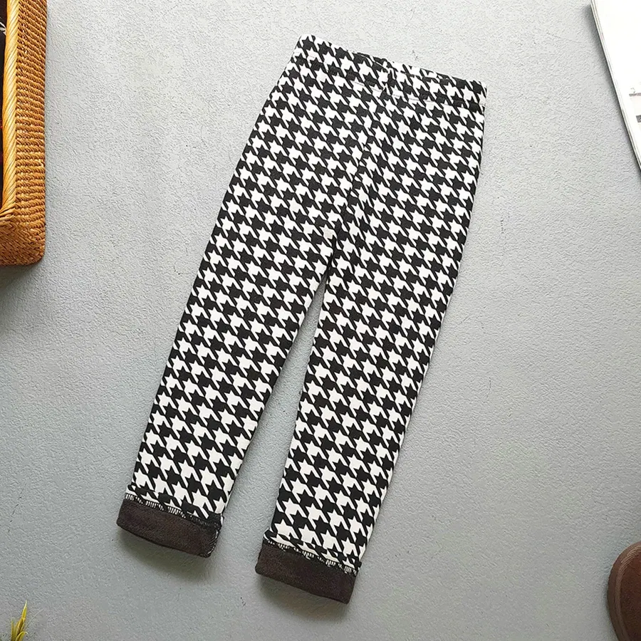 Color: army green, Kid Size: 7 - Autumn Winter Print Flowers Thick Warm Kids Toddler Baby Girls Leggings Children's Pants