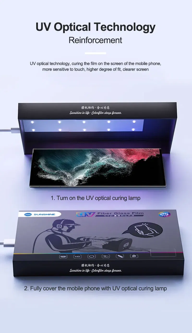 Color: Green, Purple, Number of Pieces: 19pcs - SUNSHINE 25PCS SS-U200  SS-U300 UV Fiberglass Protective Film HD Fiber Glass Protective Film Diamond Level Explosion-proof