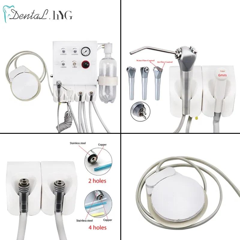 Color: Silver, Ships From: CHINA - Portable Dental Turbine Unit Air Control 3 Way Syringe Handpiece Tubing Foot Switch Dental Equipments Work With Air Compressor