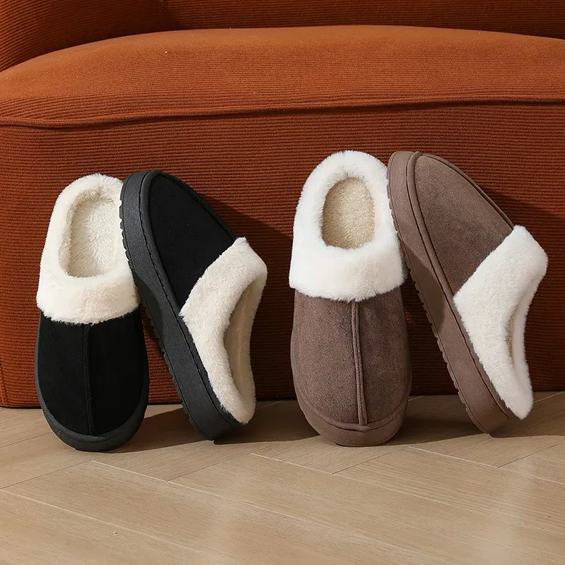 Color: Beige, Shoe Size: 38-39, Ships From: CHINA - Asgard Plush Women Slippers Thick Sole Non-slip Outdoor Fuzzy Slides Winter New Fur Collar Cotton Shoes Winter Warm Home Slipper