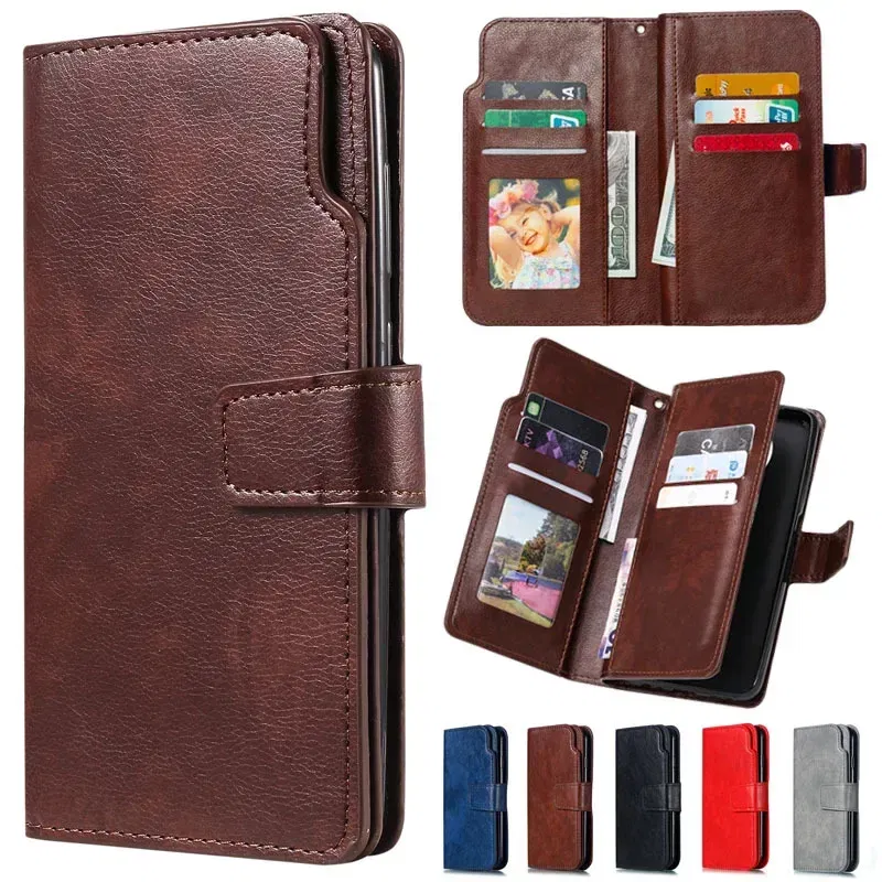 Color: black, Material: Neoprene - Leather Nine Cards Wallet Case For Samsung Galaxy S24 Ultra S23 FE S22 S20 S21 Plus S10 S9 S8 Plus Note 20 Phone Cover