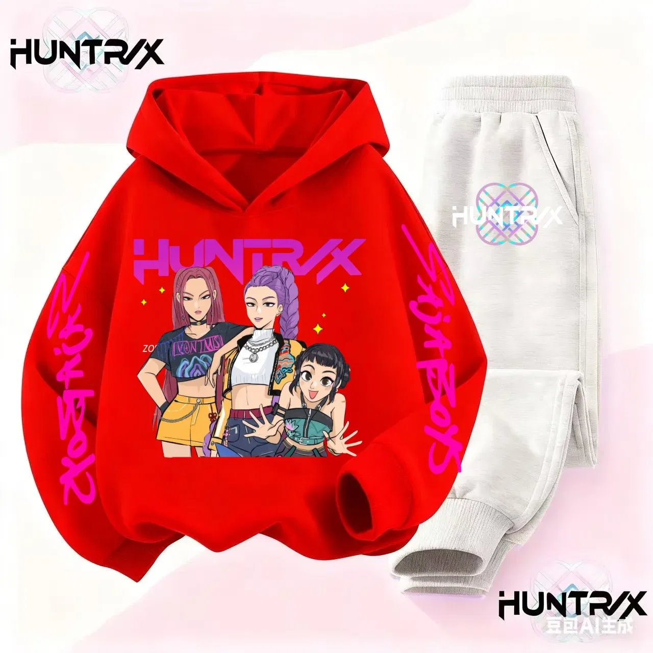 Color: Blue, Kid Size: 5 - 3-14Y Kpop Demon Hunters Hoodie Set Boys Girls Kids Autumn Sportswear Daily Clothes 2025