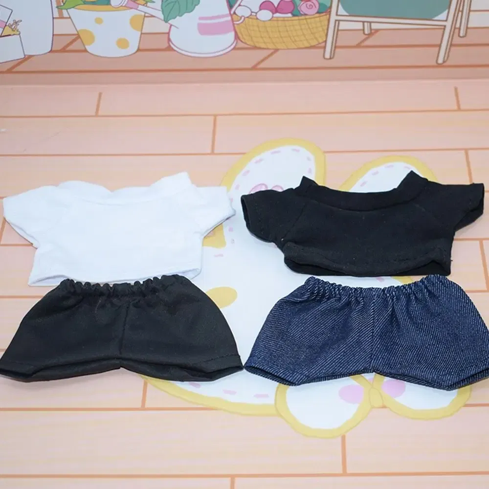 Color: WHITE - 15CM Doll Clothes Pants Fashion Tops Striped T-shirt Casual Wears Jeans Shorts For 1/12 Dolls Accessories Plush Animal Kids Toys