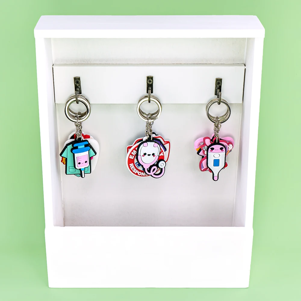 Color: GRAY - 1PCS PVC Rubber Hot Keychain for nurses New Design Medicine Style Heart & Brain Car Key Pendant Cute Bag Ornament Gift