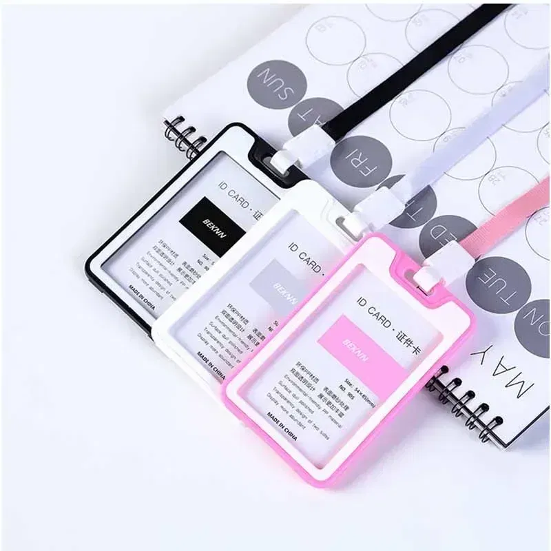 Color: Purple Black - Unisex Colorful Employee Id Case with Lanyard Double Side Id Credit Card Holder Access Bus Card Case Badge Holder Card Sleeve