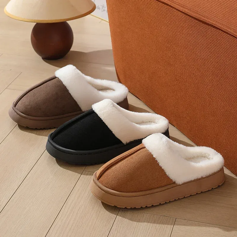 Color: Grape, Shoe Size: 38-39, Ships From: CHINA - Asgard Plush Women Slippers Thick Sole Non-slip Outdoor Fuzzy Slides Winter New Fur Collar Cotton Shoes Winter Warm Home Slipper