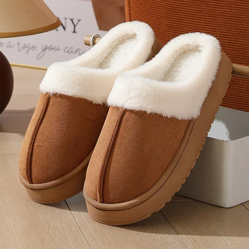 Color: Grape, Shoe Size: 38-39, Ships From: CHINA - Asgard Plush Women Slippers Thick Sole Non-slip Outdoor Fuzzy Slides Winter New Fur Collar Cotton Shoes Winter Warm Home Slipper