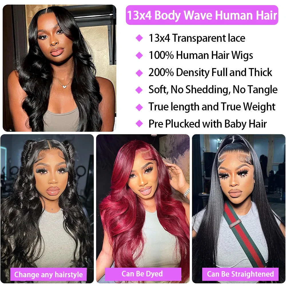 Color: #2, Ships From: CHINA, Stretched Length: 26inches, Density: 200% - Body Wave 13x6 Lace Front Wigs Human Hair 200 Density Brazilian Remy Human Hair Wigs 13x4 Transparent Lace For Women 30 32 Inch