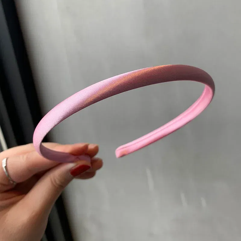 Color: green - Red Blue Green Satin Headband for Women girls Kids Hair band Solid Color Thin Elastic Hair Hoop Accessories Headpiece