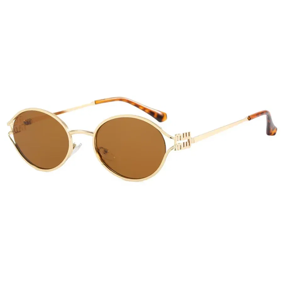 Lenses Color: green - Luxury Brand Designer Oval Sunglasses For Women Sexy Metal Frame Small Round Sun Glasses Ladies Stylish Eyewear Shades UV400