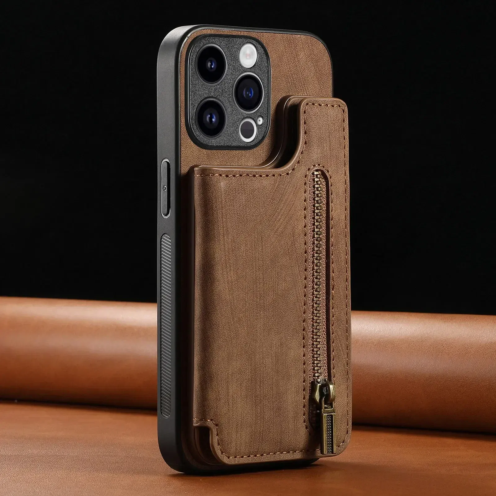 Color: Clear, Material: Carbon Fiber - Leather Zipper Wallet with Card Holder Phone Case for IPhone 15 14 11 Pro Max 13 12 Mini X XR XS Max 8 7 Plus Shockproof Cover