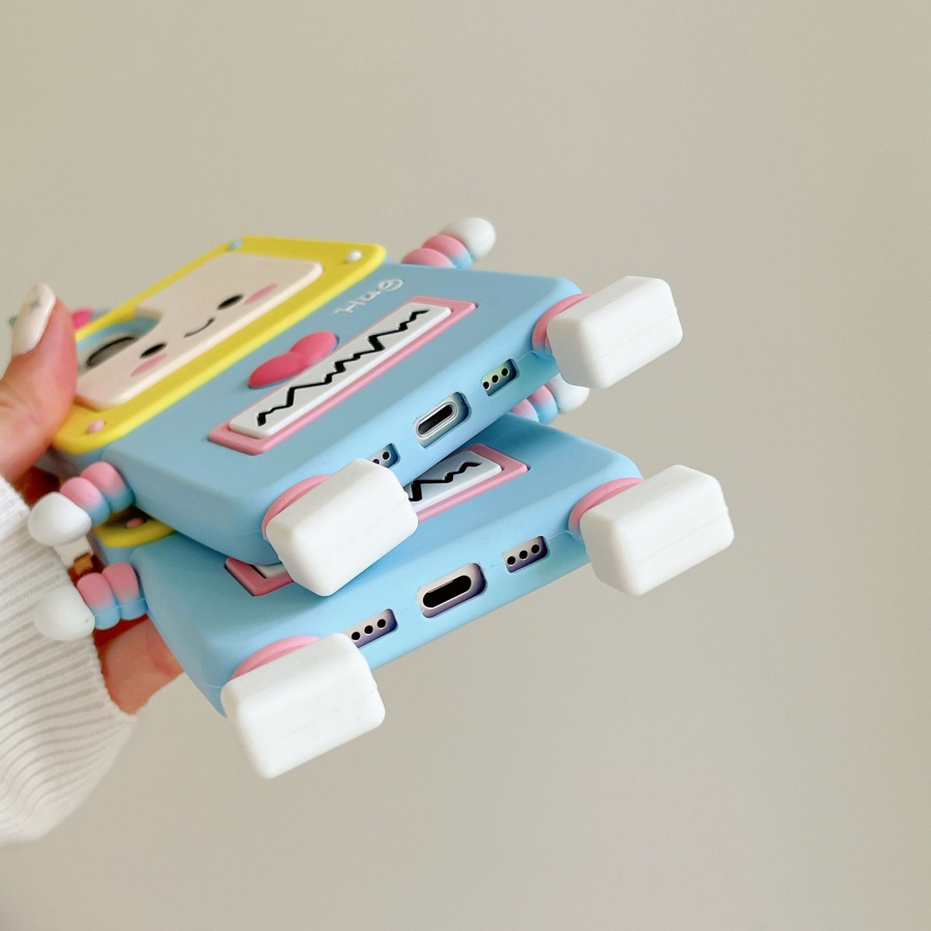 Material: ABS, Color: Beige - New Cartoon Love Antenna Robot Phone Case For iPhone 15 14 13 12 Pro Max 11 Drop Resistant Case Card