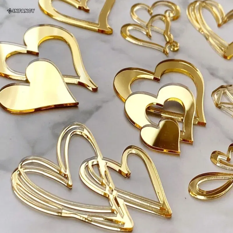 Color: Gold - 1Pcs Acrylic Cake Toppers Supplies Hearts Baking Dessert Flag Placard Decoration Proposal Anniversary Wedding Birthday Party