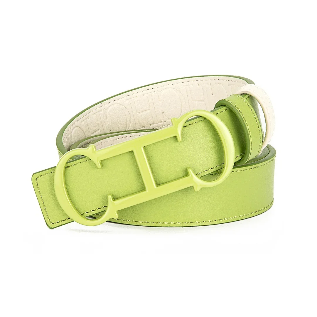 Color: Green, Belt Length: 70cm - CILMI HARVILL CHHC New Women's Belt Solid Color Matching Gift Box Packaging Christmas Fashion Versatile Imprinted Letter Design