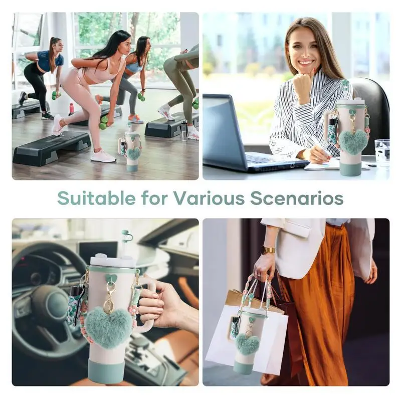 Color: army green, Ships From: CHINA - ins antislip straw cap case Charm chain pendant lot Accessories Initial Keychain Handle for Stanley cup bottle Tumbler for Women