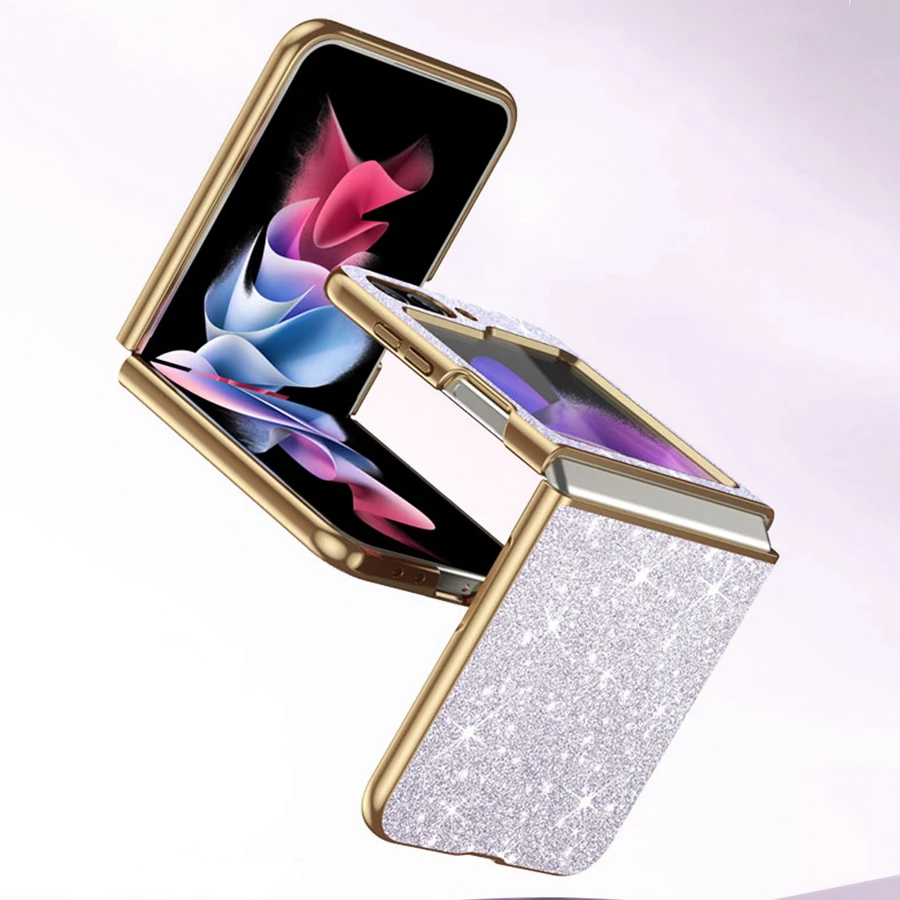 Color: Silver, Material: Aluminum - sparkling Stylish phone case Samsung Galaxy Z Flip 5 4 5G protective cover Cell phone case for women