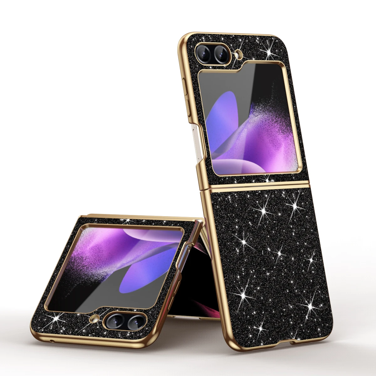 Color: Silver, Material: Aluminum - sparkling Stylish phone case Samsung Galaxy Z Flip 5 4 5G protective cover Cell phone case for women
