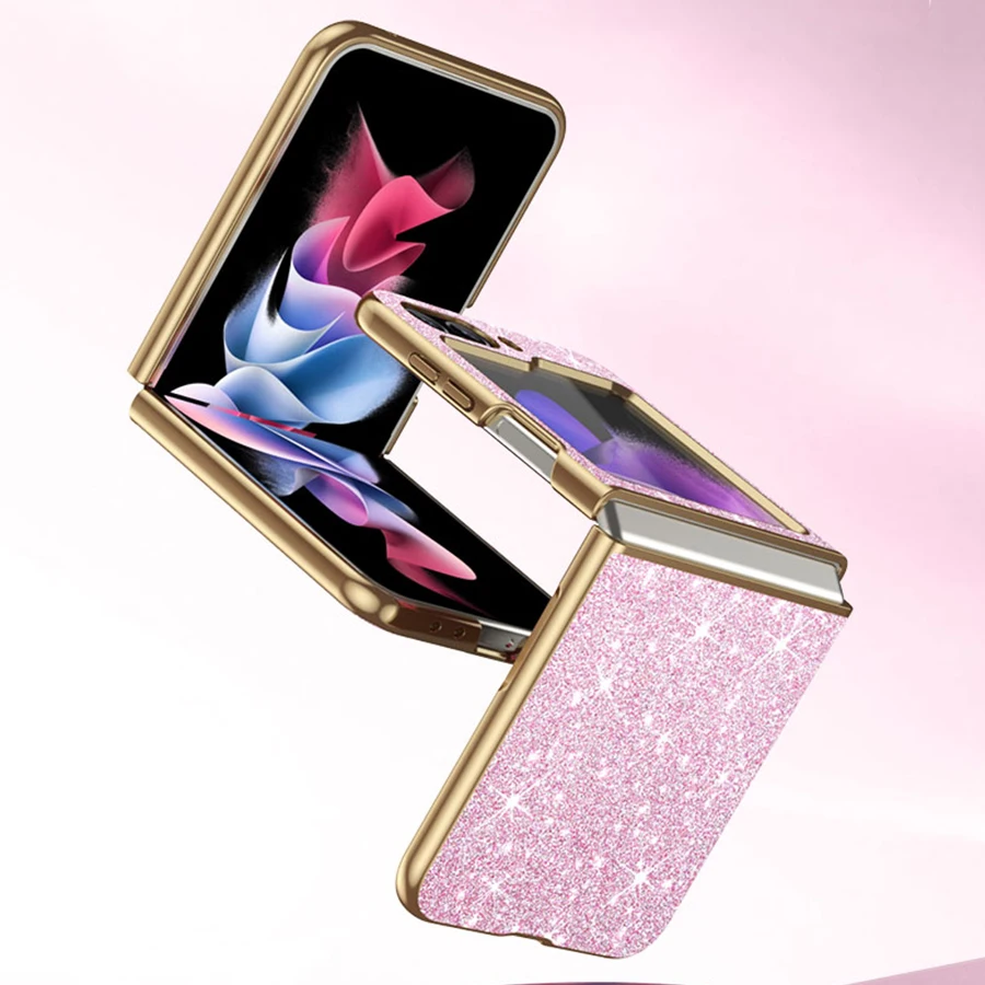 Color: Silver, Material: Aluminum - sparkling Stylish phone case Samsung Galaxy Z Flip 5 4 5G protective cover Cell phone case for women