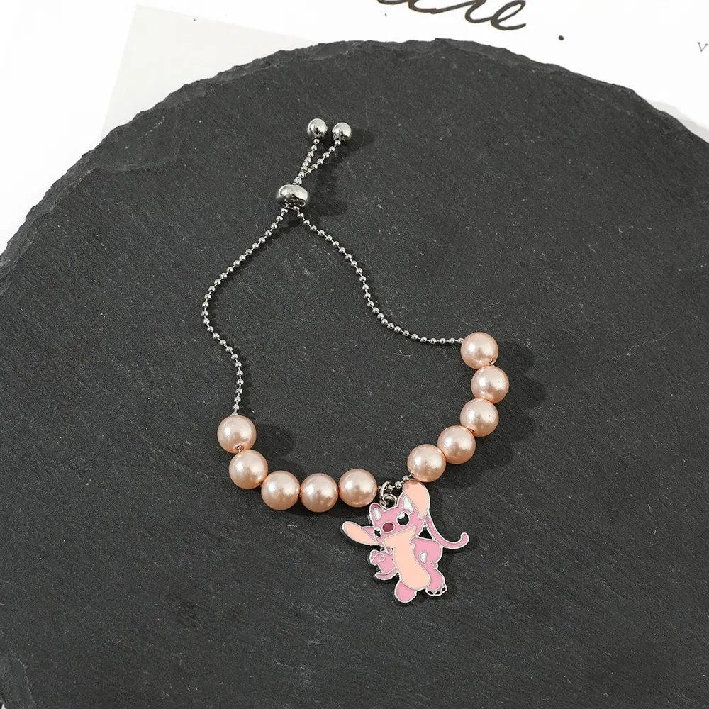Metal Color: Dark Gold, Ships From: CHINA - Disney Stitch Jewelry Cartoon Film Lilo & Stitch Pearl Bracelet for Women Cute Stitch Luxurious Charms Bangle for Girl Gifts