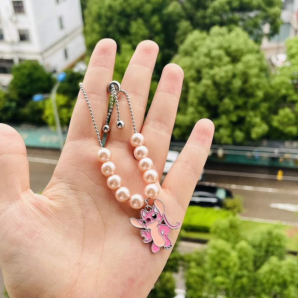Metal Color: Dark Gold, Ships From: CHINA - Disney Stitch Jewelry Cartoon Film Lilo & Stitch Pearl Bracelet for Women Cute Stitch Luxurious Charms Bangle for Girl Gifts