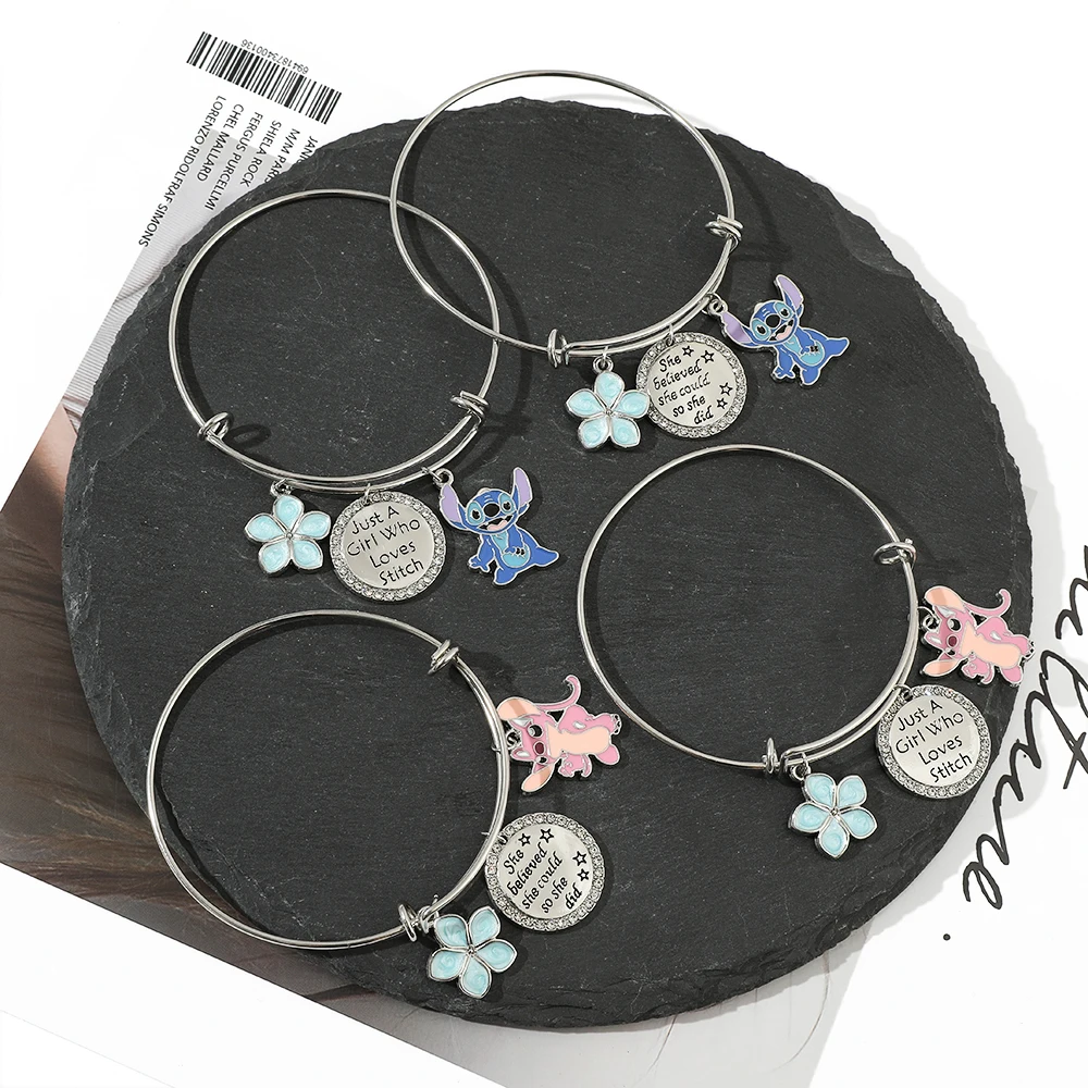 Metal Color: Dark Gold, Ships From: CHINA - Disney Stitch Jewelry Cartoon Film Lilo & Stitch Pearl Bracelet for Women Cute Stitch Luxurious Charms Bangle for Girl Gifts