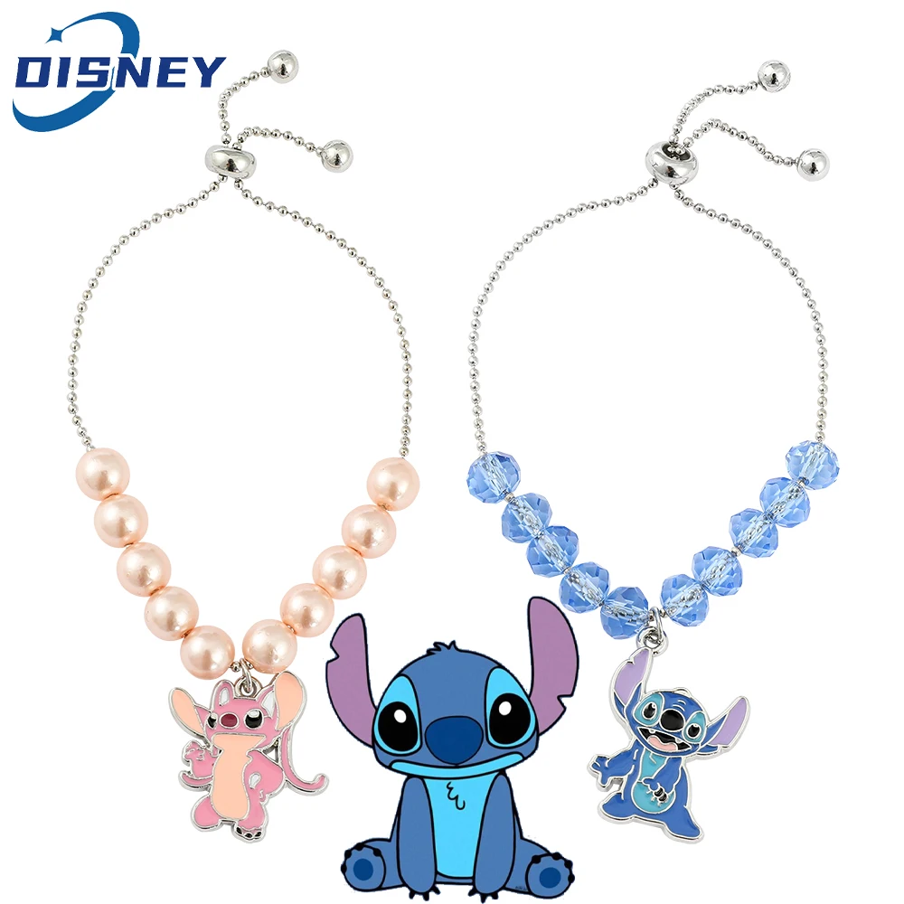 Metal Color: Dark Gold, Ships From: CHINA - Disney Stitch Jewelry Cartoon Film Lilo & Stitch Pearl Bracelet for Women Cute Stitch Luxurious Charms Bangle for Girl Gifts