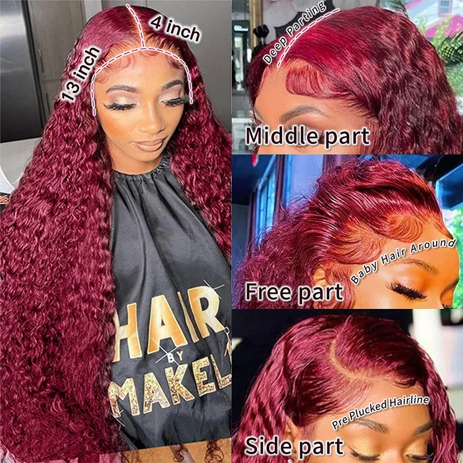 Color: FS1B/99J, Ships From: CHINA, Stretched Length: 22INCHES, Density: 210% - Red Curly Wigs 99J Burgundy 13X6 Hd Lace Frontal Human Hair Wig Colored Deep Wave Frontal Wig 13X4 Red Lace Front Human Hair Wig