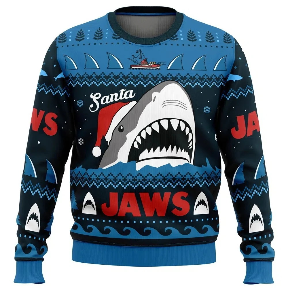 Color: Brown, Size: L - Santa Jaws Jaws Men's Crew Neck Ugly Christmas Sweatshirt Soft Comfy Stylish Relaxed-Fit Plus Size Long Sleeve Autumn Winter
