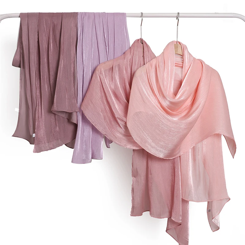 Color: Dusty Pink - Solid Luxury Fashion Women Hijab Scarf Long Silk Soft Slippy Comfortable Scarves Shawl Muslim Neckerchief Outdoors Bandanna