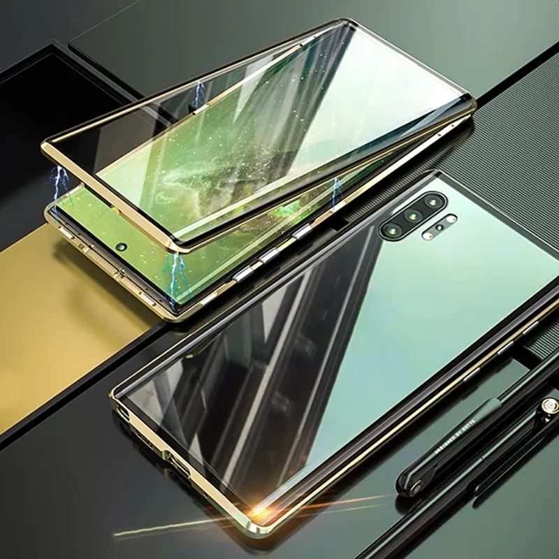 Color: Gold, Material: Neoprene - Full Wrap Metal Bezel Case For Samsung Galaxy S23 S22 Ultra S21 S20 FE S24 Note 10 20 Lite Plus Double-Sided Glass Back Cover