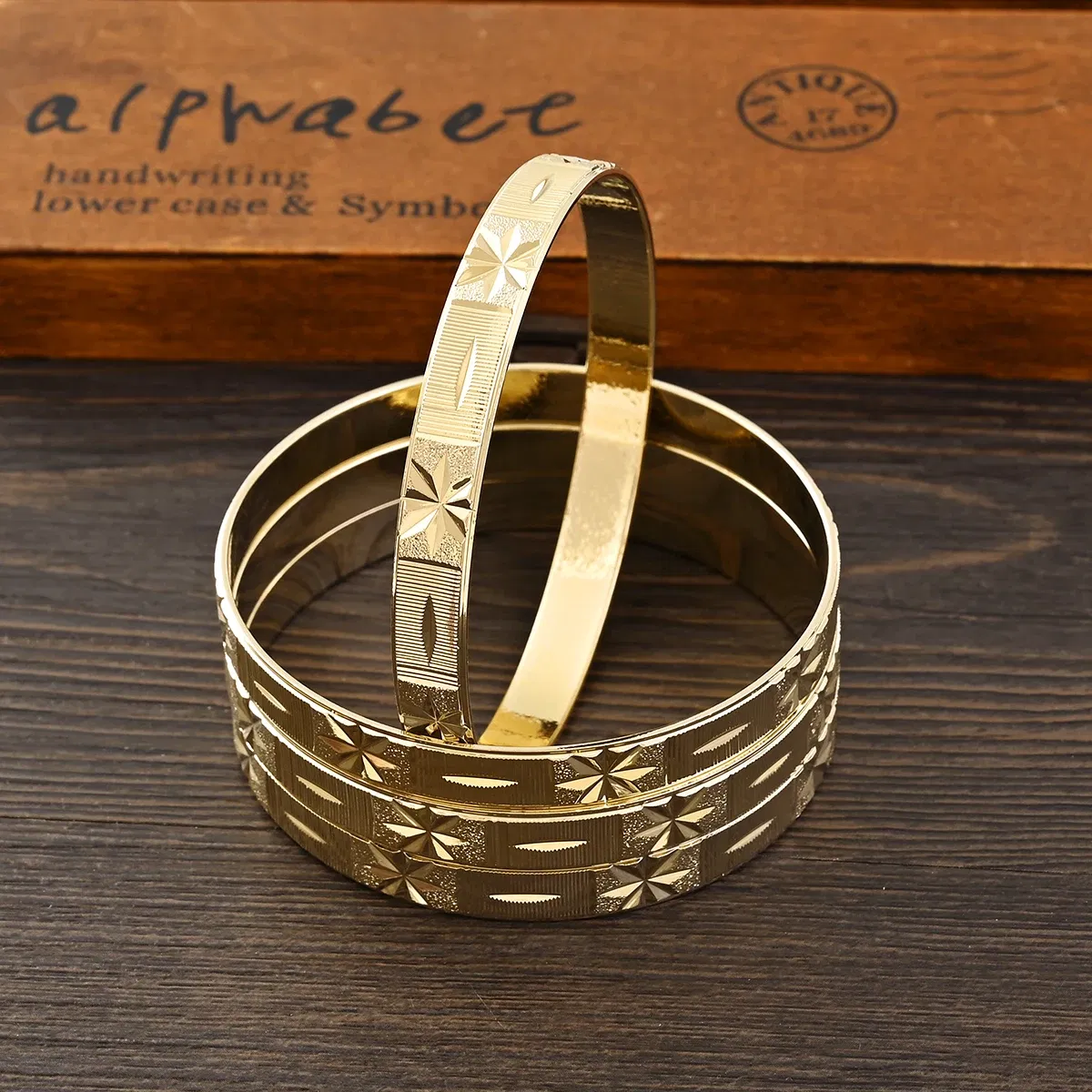 Metal Color: Imitation Rhodium Plated - Adult Size 4PCS 65MM 9K Gold Color Hig Quality Top Sale Cute Bracelet Jewelry  Flower Bangle Girl Birthday Party Gift