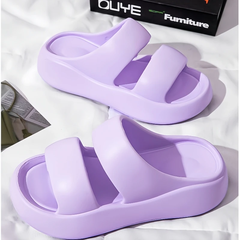 Color: Lavender, Shoe Size: 38 - Summer Women EVA Slippers Men 2024 Bathroom Non-Slip Slides Girl Outdoor Beach Casual Sandals Couple Soft Thick Soled Flip Flops