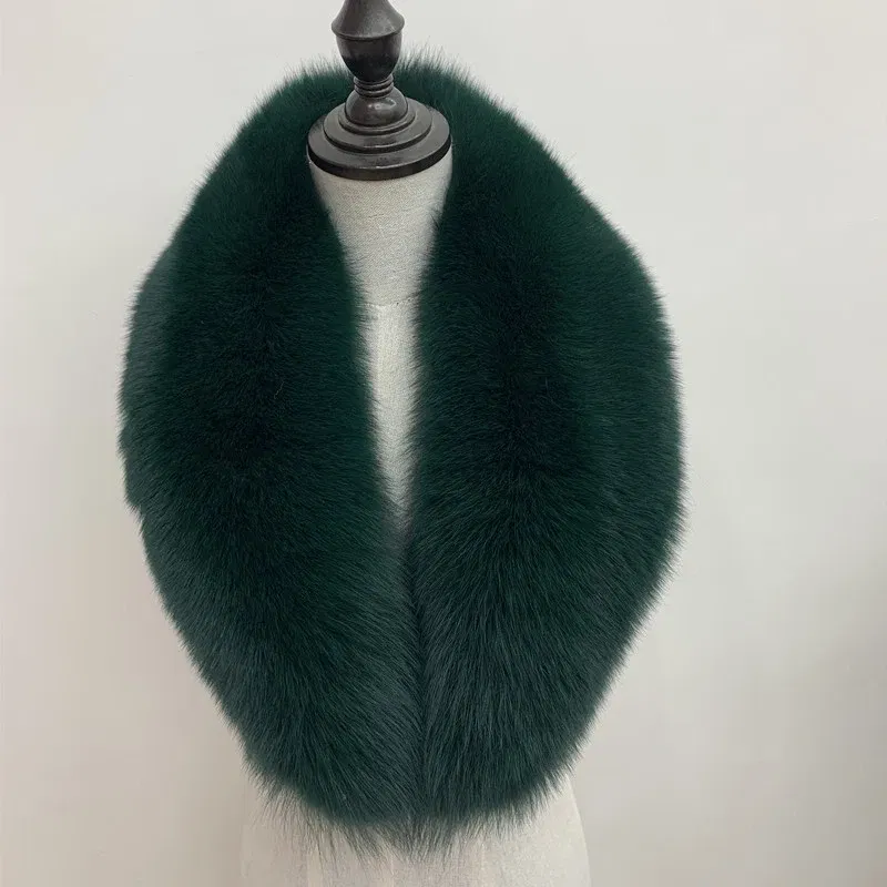Color: WHITE, Size: L - Winter Real Fox Fur Collar Woman Black Natural Fur Scarf Shawl For Women Collars Wraps Neck Warmer Fur Scarves Luxery Scarf Men