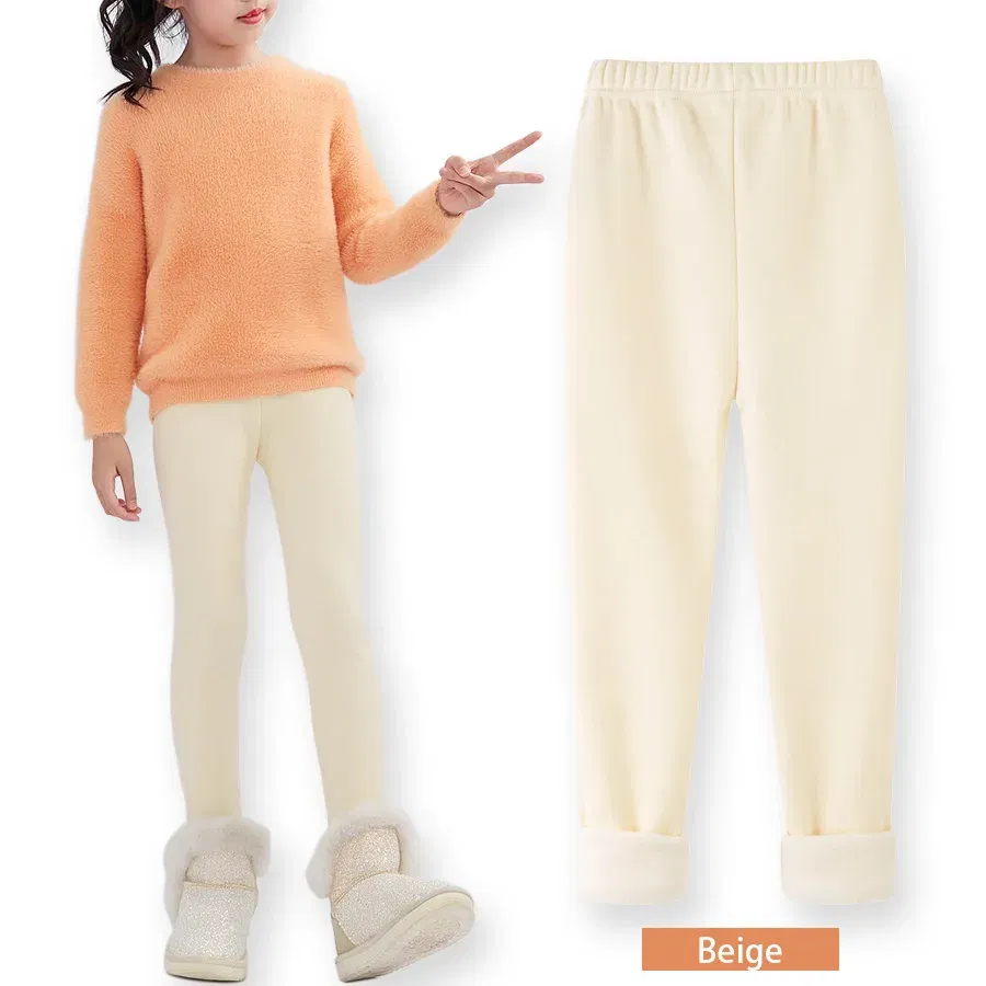 Color: Beige, Size: 104, Ships From: CHINA - SheeCute Girls Winter Warm Pants Kids Fleece Lined Leggings for 3-11 Years SCW7101