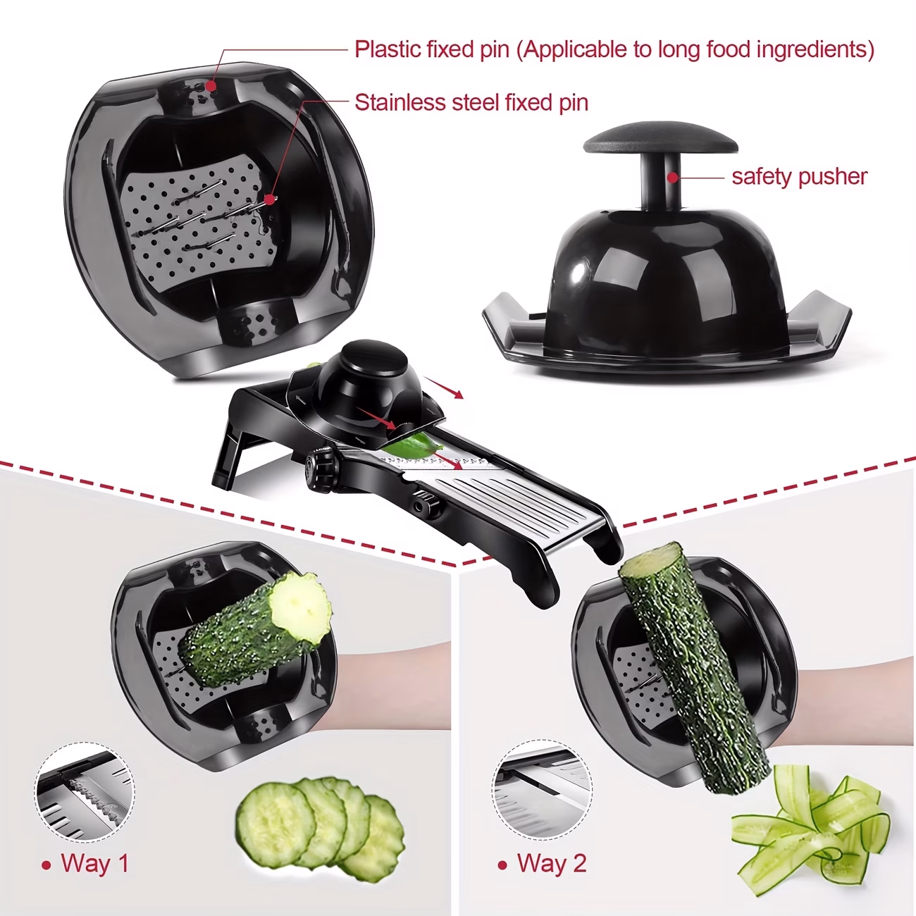TEMMYS Adjustable Mandoline Slicer with Julienne & Waffle Fries Plates – Stainless Steel Manual Vegetable Slicer for Potatoes, Cucumbers, Tomatoes, Onions