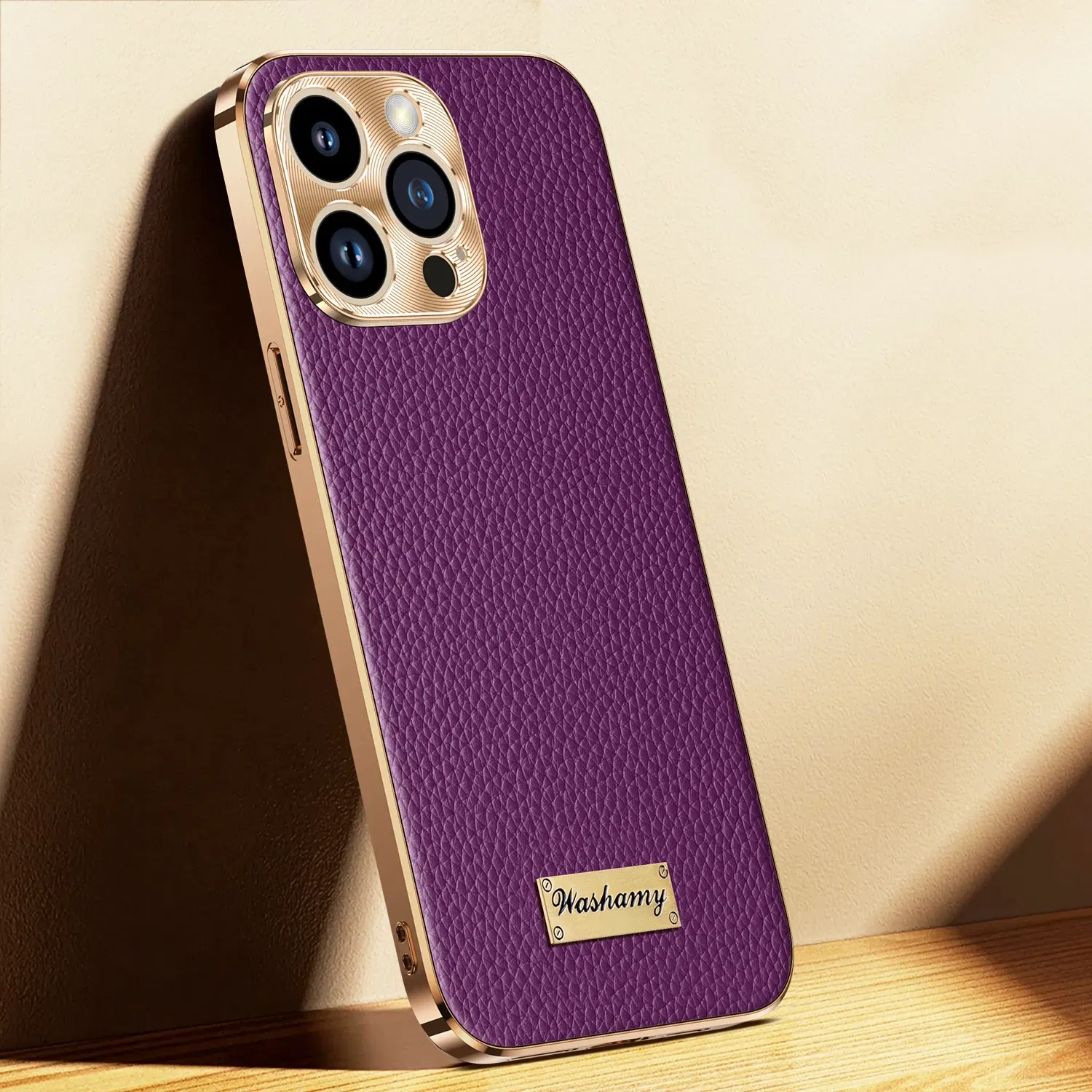 Color: Brown, Compatible-Phone Models: For iPhone 15 Pro Max - Luxury Genuine Leather Phone Case For iPhone 15 14 13 Pro Max Plating Soft Silicone Frame Shockproof Cover For iPhone 16 Pro Max