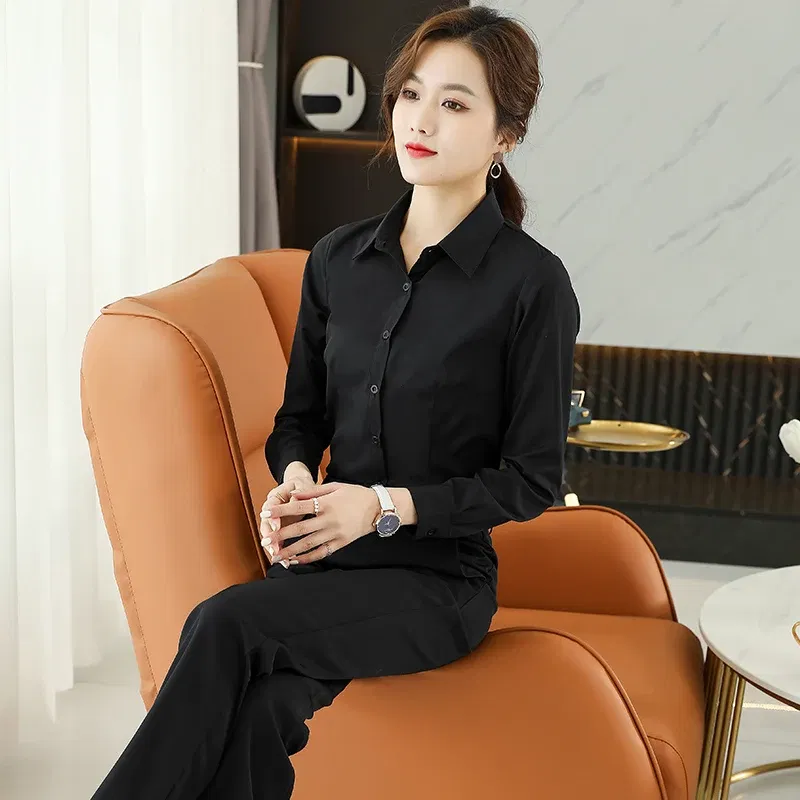 Color: WHITE, Size: S - Formal Dress Women Shirt Long Sleeve Blouse New Black Shirt Women Tops 2024 Fashion Women Clothing Basic White Shirts OL Blouses