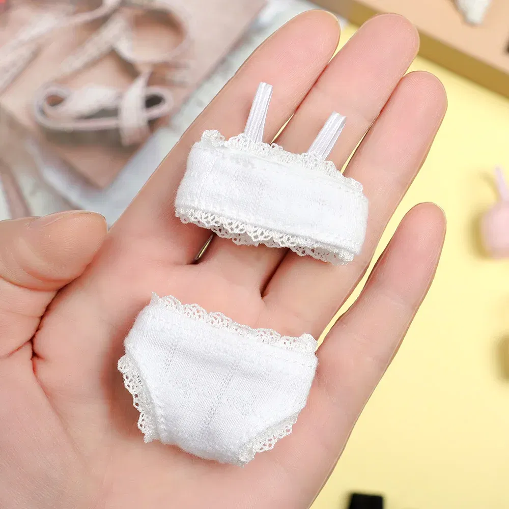 Color: Sky blue - 1Set Soft Lace Underwear Bra Briefs For 30CM Doll 1/6 Knickers For Blythe 1/6 BJD Dolls Top Underpant For Dollhouse Kids Toy