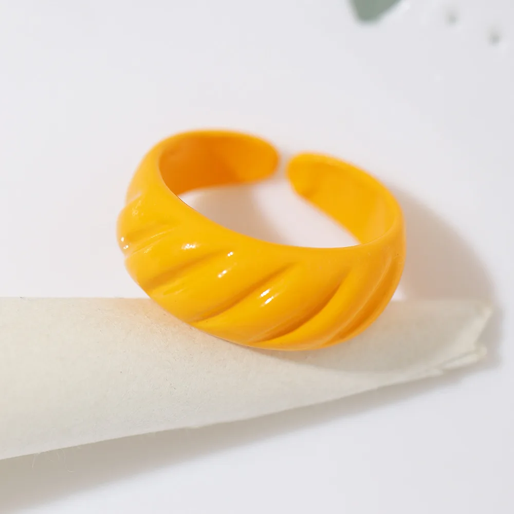 Main Stone Color: Yellow - New Creative Design Five-Pointed Star Simple Geometry Color Wide Ring For Woman Simple Personality Trend Temperament Rings