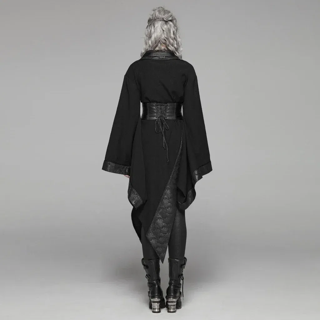 PUNK RAVE Women's Dark Punk Japanese Kimono Asymmetric Adjustable Party Club Stage Performance Irregular Personality Dress