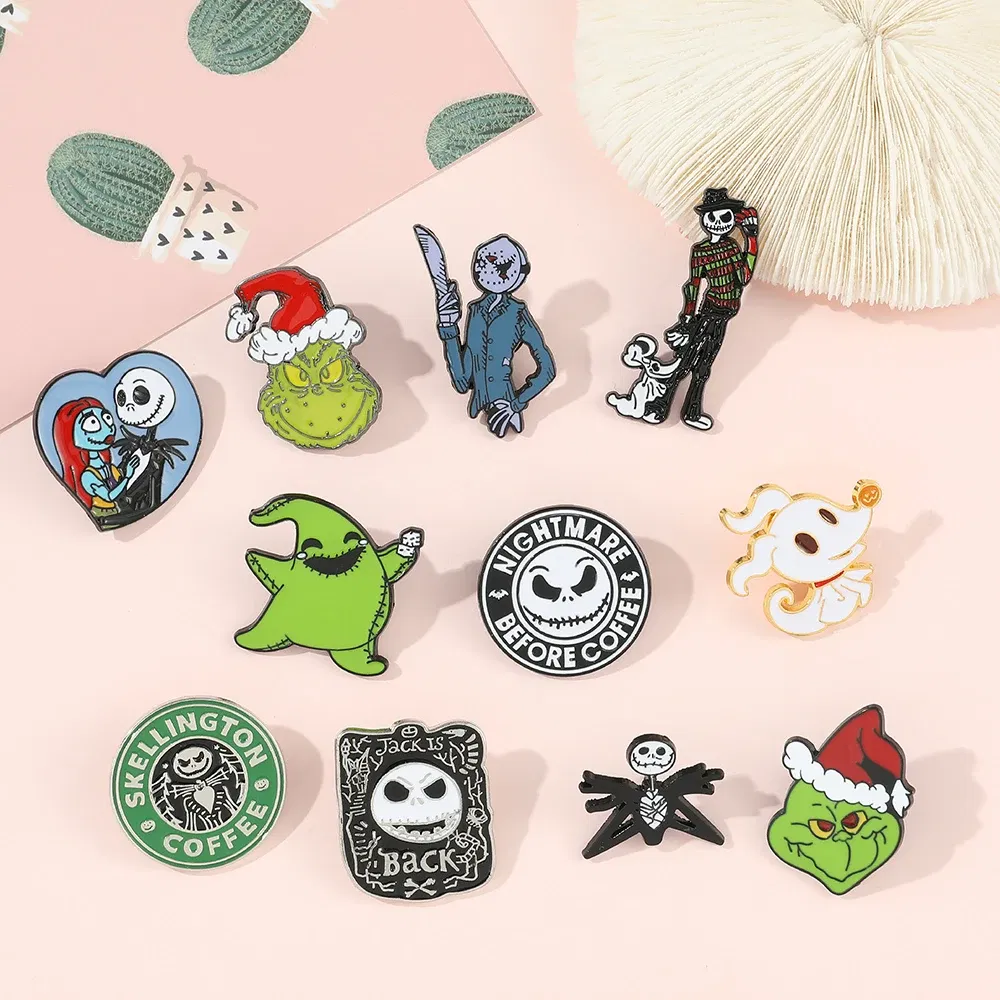 Metal color: Antique Silver Plated, Ships From: CHINA - Disney The Nightmare Before Christmas Enamel Pin Cartoon Figure Sally Jack Skellington Metal Badge Brooch Kawaii Accessories