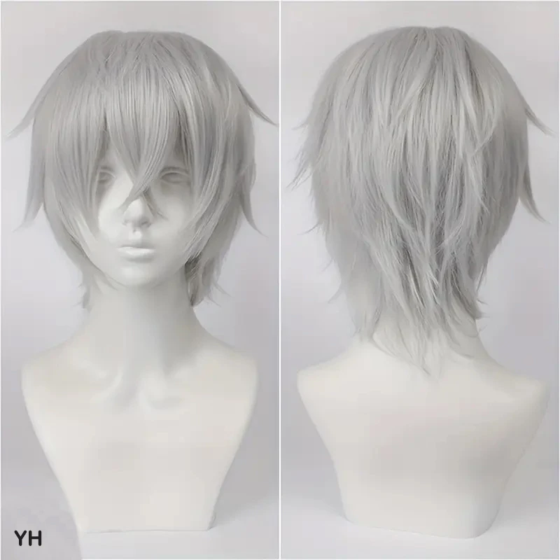 Color: Auburn, Stretched Length: 12inches - Unisex Short Bob Cosplay Wig with Bangs | Blonde Purple Gray Color | Halloween Party Lolita Costume Wig