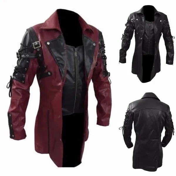 Color: Red, Size: XS?€old?‰ - Men PU Leather Coat Men Retro Slim Fit Fashion Leather Jackets Men Autumn Winter Motorcycle Jacket Turn Down Collar Male Jacket