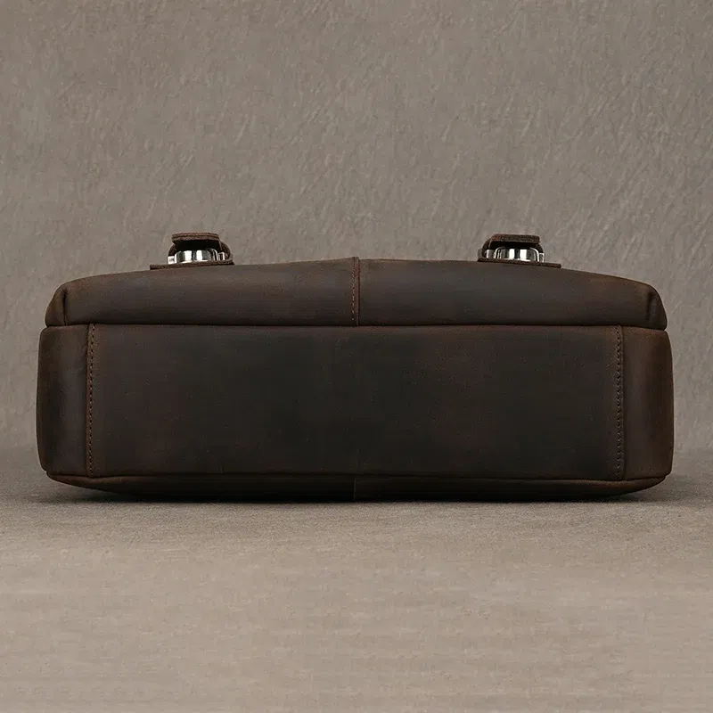 Color: black - Top Layer Cowhide Crazy Horse Leather 9.7 "iPad Leather Shoulder Bag Crossbody Handbag For Men Male Messenger Bag