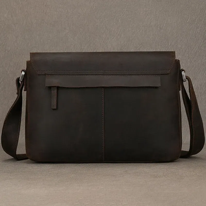 Color: black - Top Layer Cowhide Crazy Horse Leather 9.7 "iPad Leather Shoulder Bag Crossbody Handbag For Men Male Messenger Bag