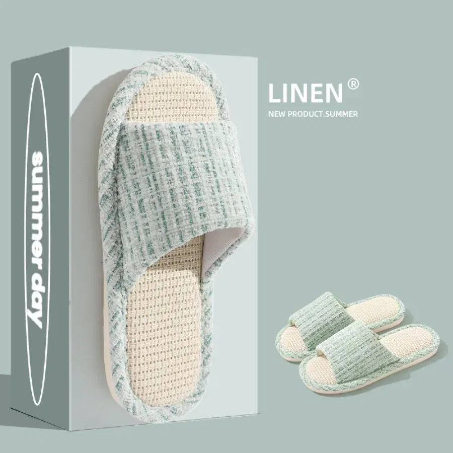 Color: Grape, Shoe Size: 38-39 - 2024 New Women's Fashion Home Linen Couple Slippers Breathable Home Shoes Moisture Absorbing Anti slip Cotton Linen Slippers