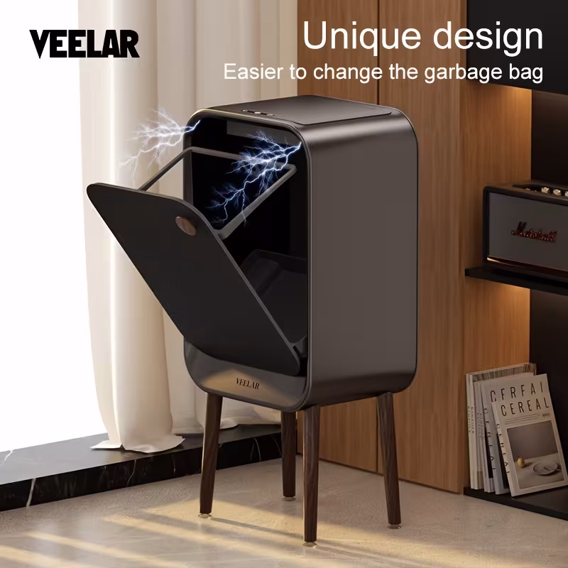 VEELAR Novel Design Induction Smart Trash Can – High-End High-Quality 430 Stainless Steel Trash Can