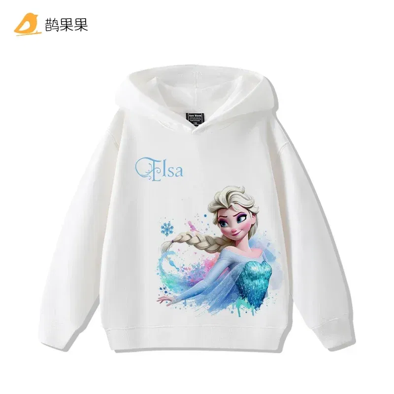 Color: Gold, Kid Size: 4 - Queen Elsa Surrounding Girls Autumn and Winter Hooded Sweatshirt Children Girl Children's Tops Cute Long-sleeved Coat